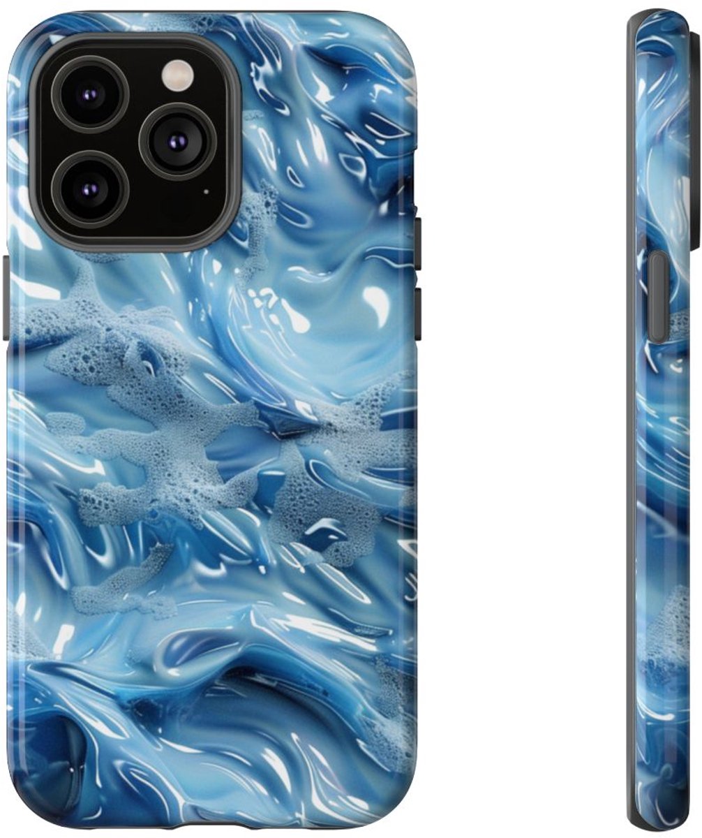 Blauw Abstract Golvend Patroon – Telefoonhoesje Geschikt voor iPhone 14 Pro Max