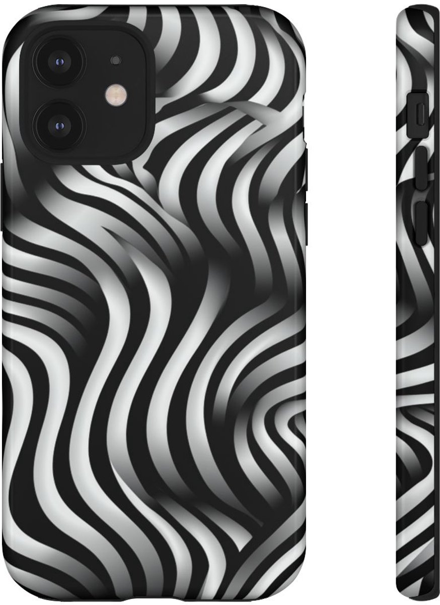 Zwart-Wit Golvend Optisch Illusiepatroon – Telefoonhoesje Geschikt voor iPhone 12