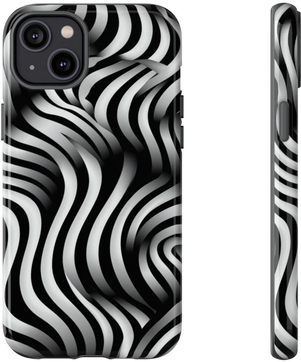 Zwart-Wit Golvend Optisch Illusiepatroon – Telefoonhoesje Geschikt voor iPhone 14 Plus