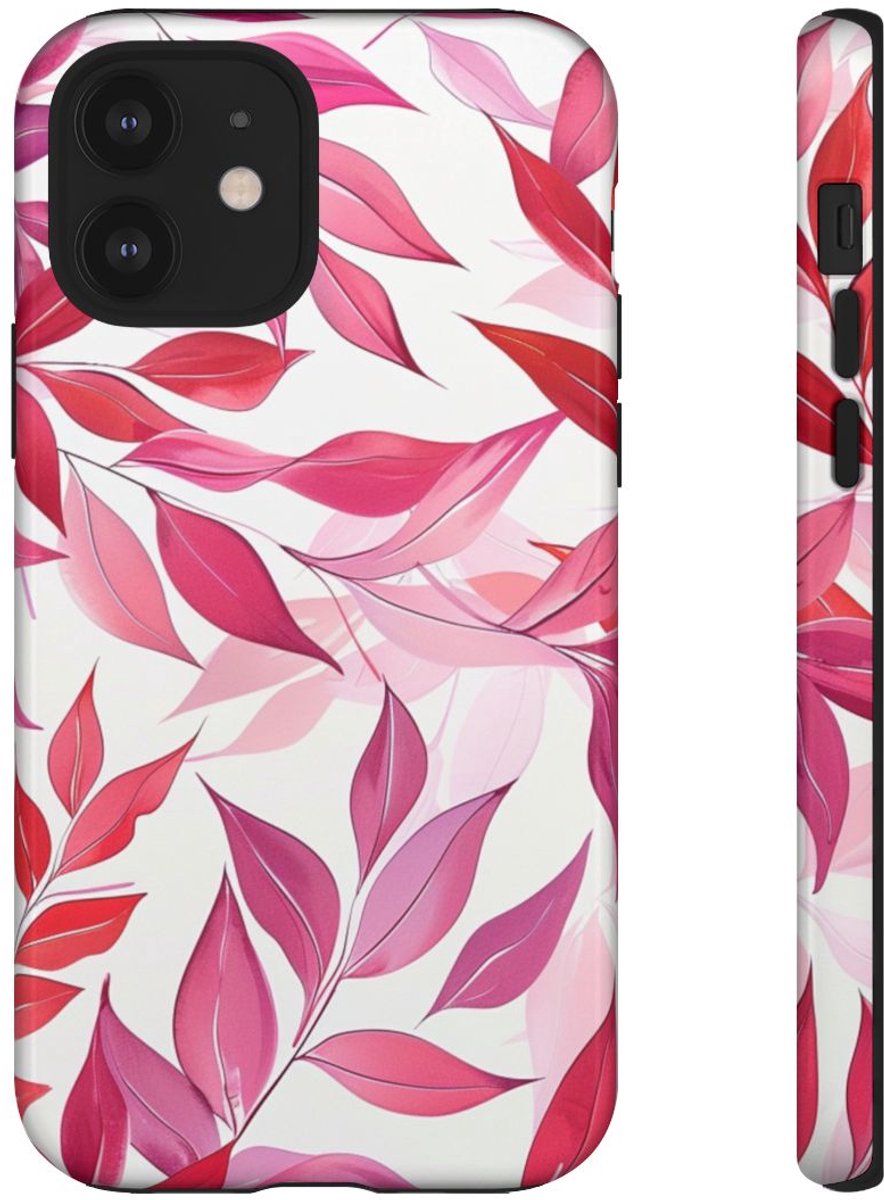 Roze en Rode Bladerenpatroon – Telefoonhoesje Geschikt voor iPhone 12