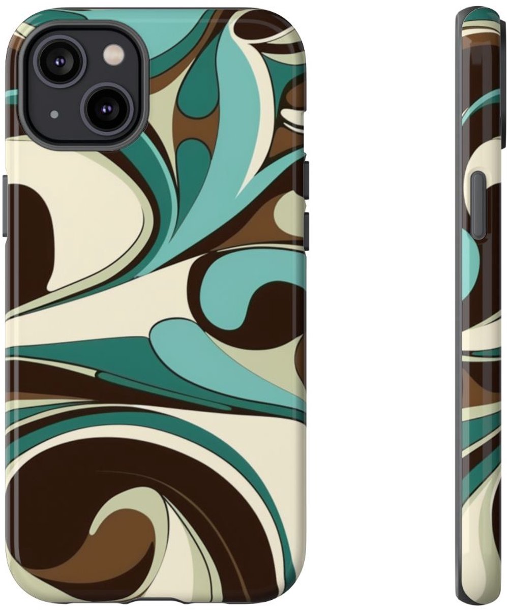 Abstracte Swirl in Teal en Bruin – Telefoonhoesje Geschikt voor iPhone 14 Plus