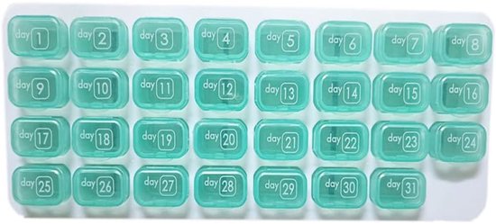 Pilulier - Boîtes à pilules- Boîte à médicaments - 31 jours - Organisateur de médicaments - Pilulier mensuel - Amovible - Idéal pour les voyages, boîte à médicaments pour les déplacements - légume