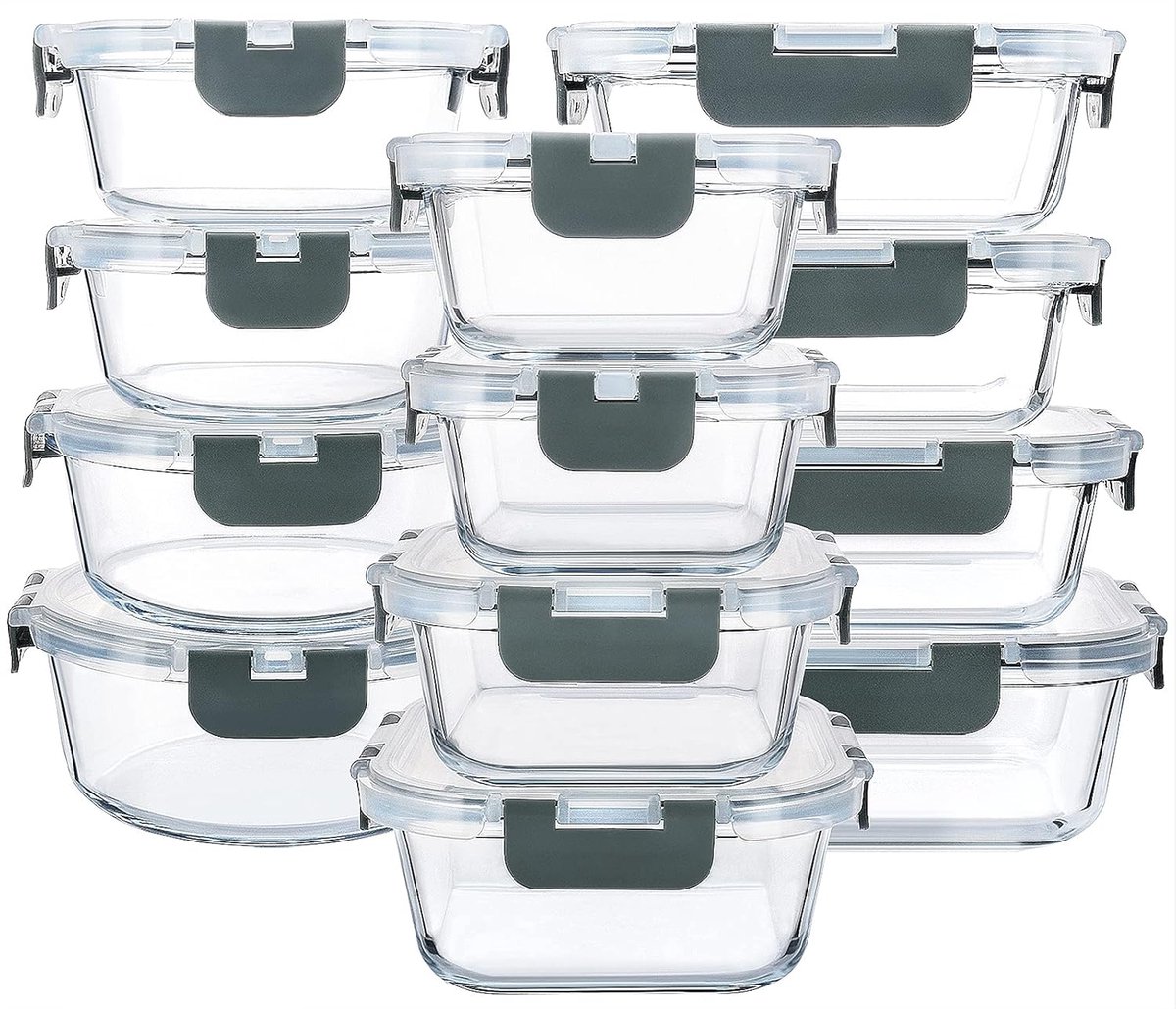 Set van 24 voedselcontainers - veelzijdig en ruimtebesparend - premium glas