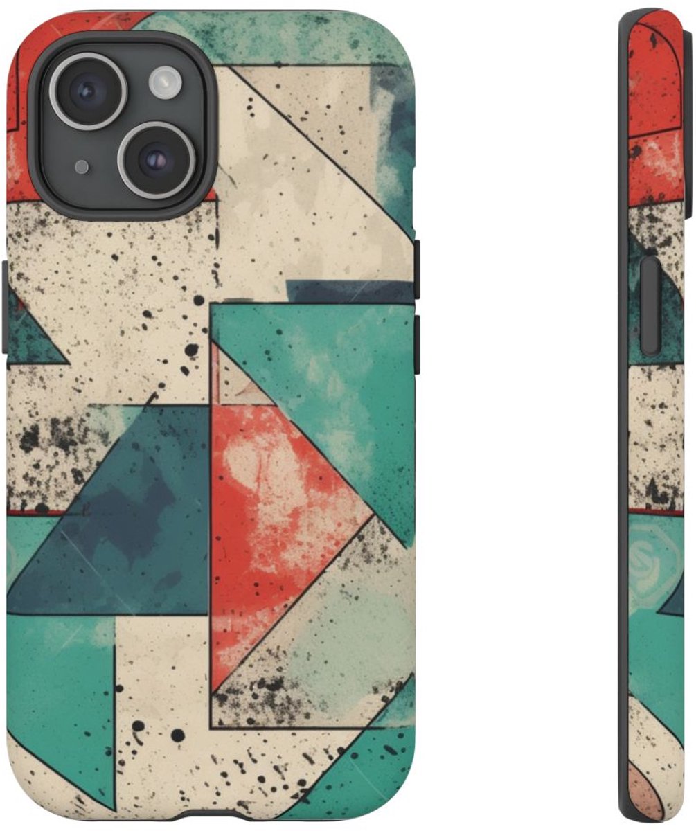 Abstract Geometrisch Patroon in Gedempte Kleuren – Telefoonhoesje Geschikt voor iPhone 15