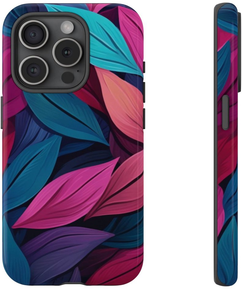 Kleurrijk Abstract Bladerenpatroon – Telefoonhoesje Geschikt voor iPhone 15 Pro