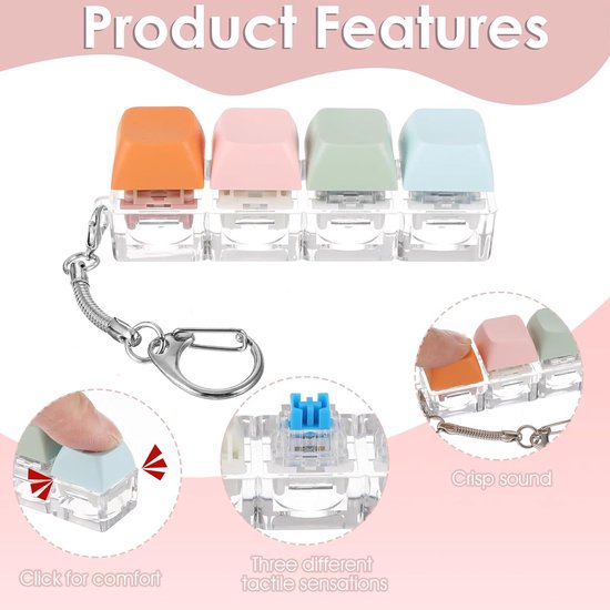 Toetsenbord fidget-speelgoed, sleutelhanger, laag volume en klik, fidget speelgoed, kleurrijke clicker, mechanische schakelaar, stressverminderende sleutelhanger, toetsenbord keycaps voor mannen en van Merkloos	 — afbeelding 2