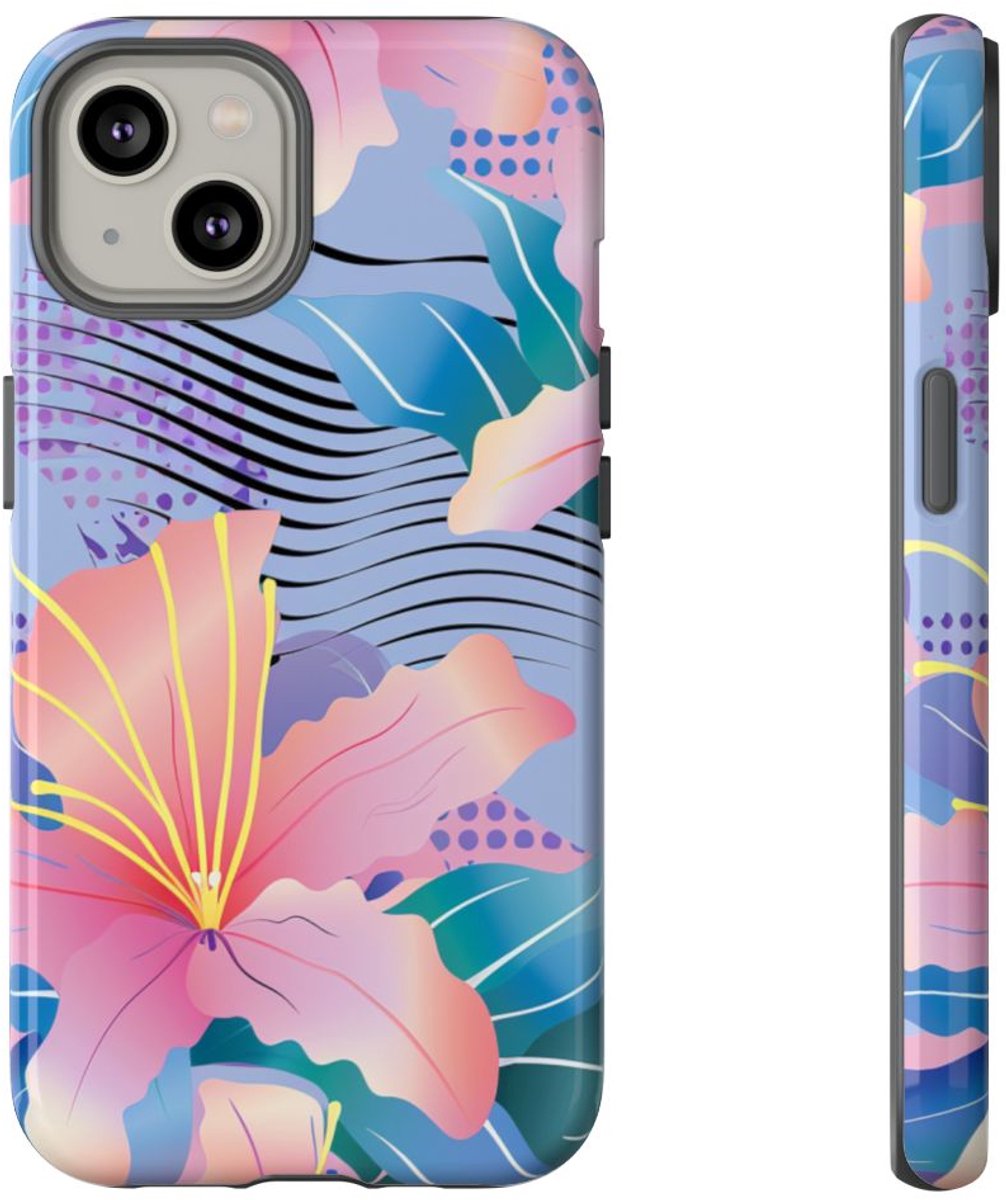 Roze Bloemenpatroon met Abstracte Accenten – Telefoonhoesje Geschikt voor iPhone 14