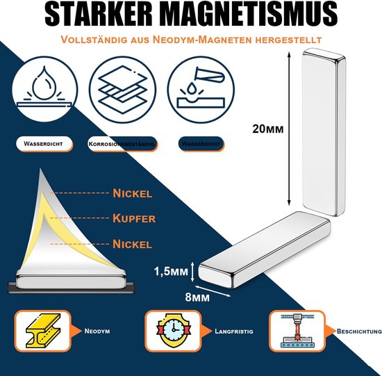 Delaga 40 Stuks Magneten Sterk 20 X 8 X 1 5 Mm Neodymium Magneten 