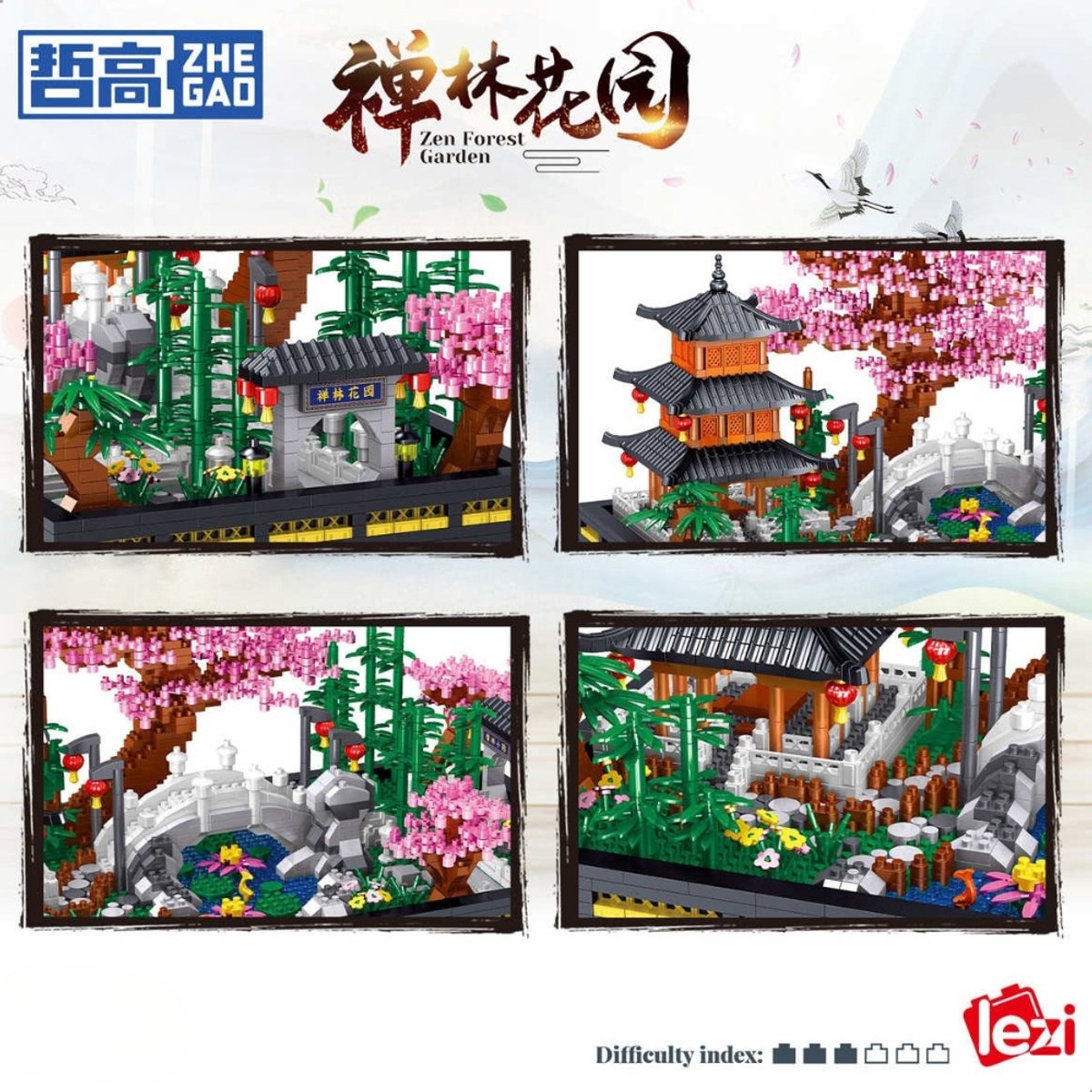 Lezi Nanoblocks Japanse bloemen tuin | Botanical Bonsai | Sakura Flowers Collection | Classic Creator STEM speelgoed bouwpakket niet compatibel met lego mould king mega | Architecture modelbouw voor volwassenen en kinderen | 2805 bloks — afbeelding 3