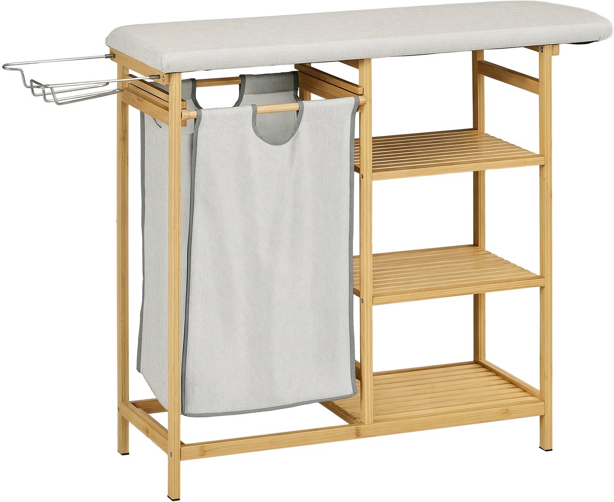 HOMCOM Laundry Hamper-Bambus, Polyester-113L x 34B x 82H cm-Natur+Grau