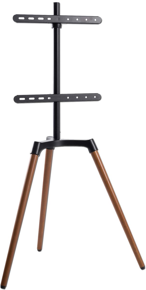 EasyLife - Design EASEL Tripod TV-standaard - Bevestiging voor tv's tot 65 inch en 35 kg - 140° draaibaar - In hoogte verstelbaar + Kabelmanagement - VESA tot 400x400 (Zwart/Donker Walnoot)