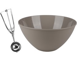 Urban Living Oliebollen bakken set - Beslagkom van 5 liter - beige - kunststof - met ijsbollen lepel van 23 cm