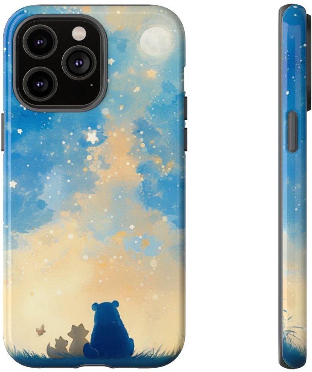 Beer, Vos en Vogel Onder Sterrenhemel – Telefoonhoesje Geschikt voor iPhone 14 Pro Max