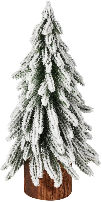 Décoratif | Arbre Deco sur socle, vert/blanc, bois naturel, 14 x 14 x 26 cm | A255509
