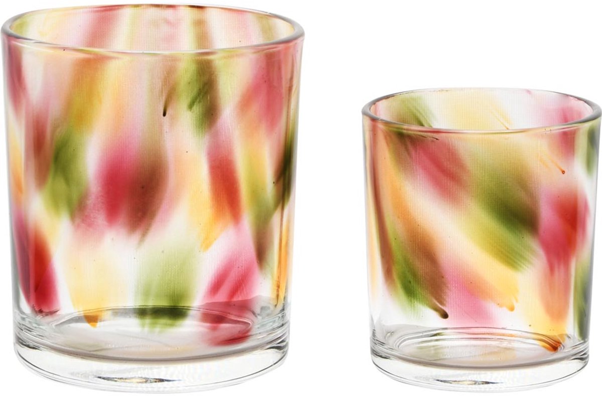 dekoratief Set 2 theelichthouders 'Multi Color Smudge', glas, 9x9x10cm | A255297 Transparant