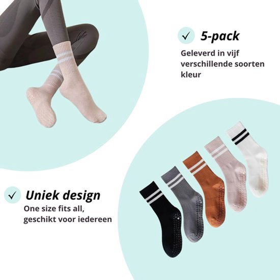 5 Paar Pilates antislip Sokken / Yoga antislip sokken van Merkloos — afbeelding 3