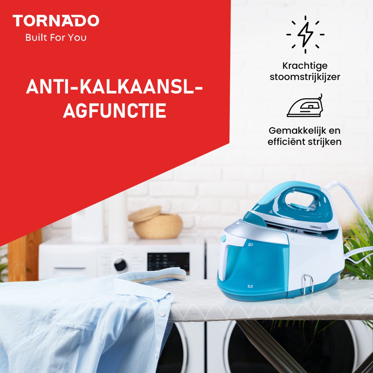 Tornado TSS-2400D - Stoomstrijkijzer station - 2400W - 1,8l - Keramische zoolplaat - Wit, Blauw — afbeelding 3