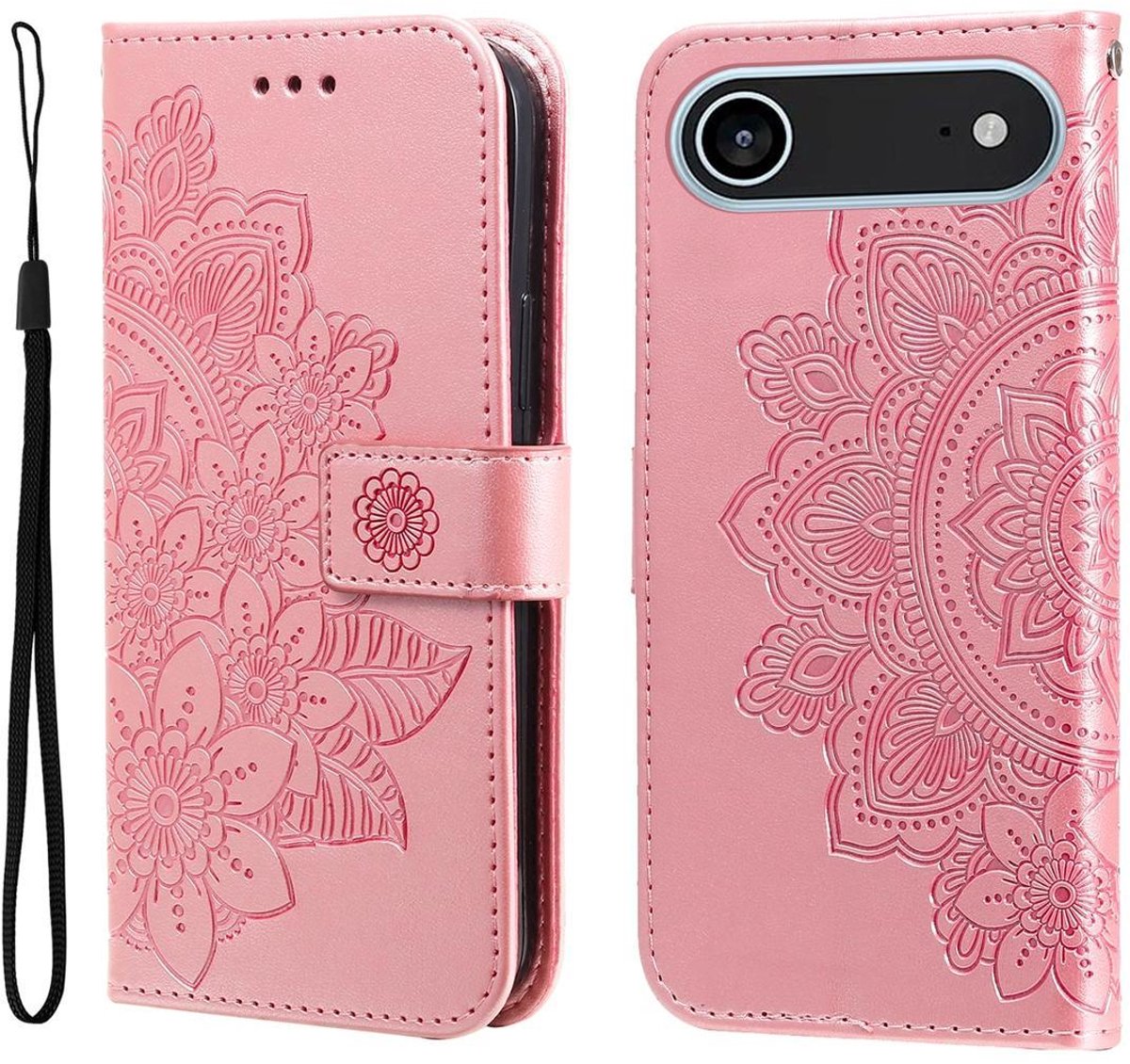 Mobigear Telefoonhoesje geschikt voor Apple iPhone Air Hoesje | Mobigear Flowers Bookcase Portemonnee | Pasjeshouder voor 3 Pasjes | Telefoonhoesje voor Pinpas / OV Kaart / Rijbewijs - Roségoud