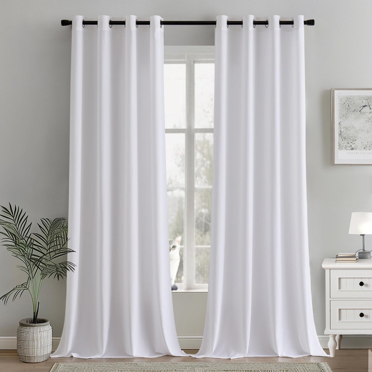 Ibenzoa® Vitrage Gordijnen Set van 2, Voile Oogjes, 140x245cm, Wit - Voile Voile Gordijnen voor Woonkamer