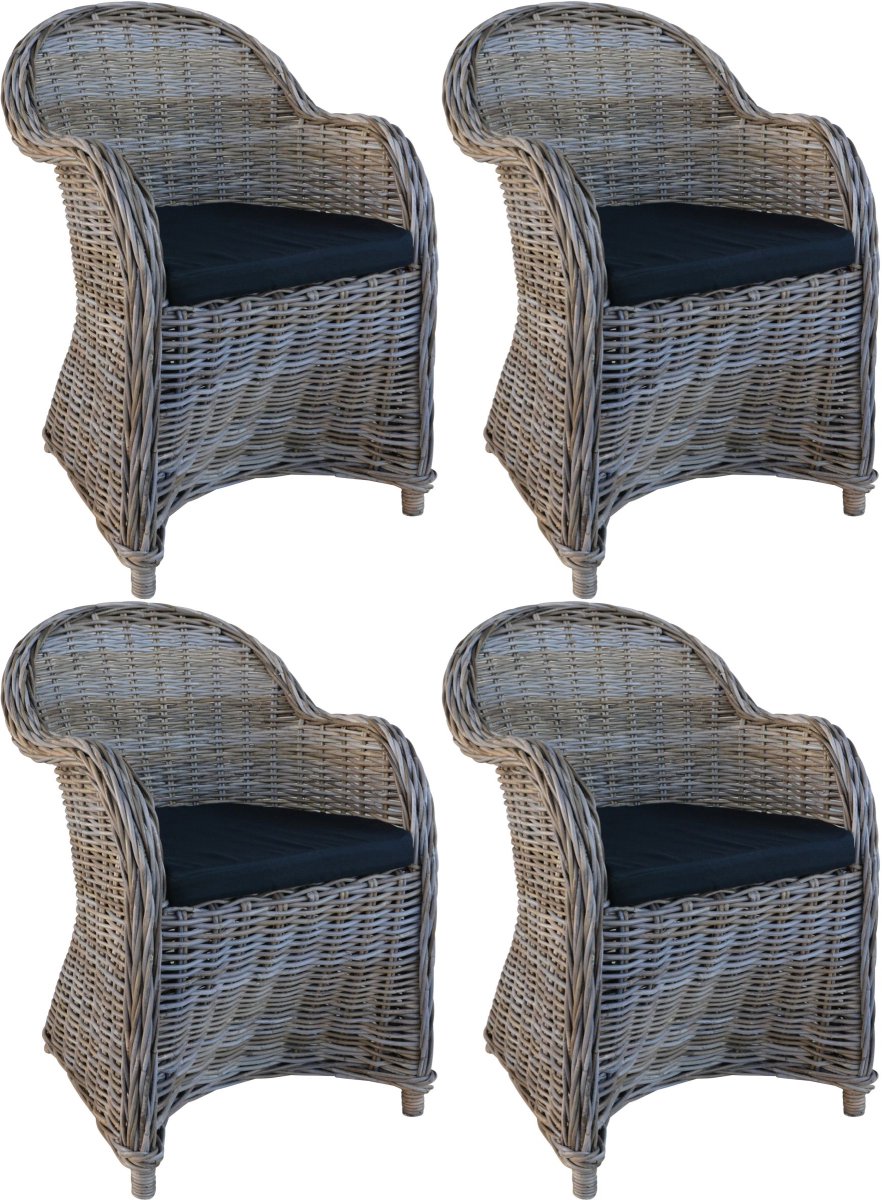 Decomeubel - Rotan Stoel Kubu Grey met zwart Kussen - set van 4 stoelen