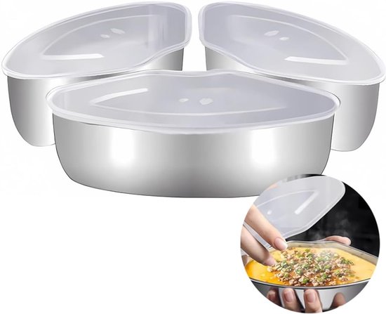 Veelzijdige Stoomschaal Set met Deksel voor Keukengebruik, Roestvrij Staal, 3 Stuks