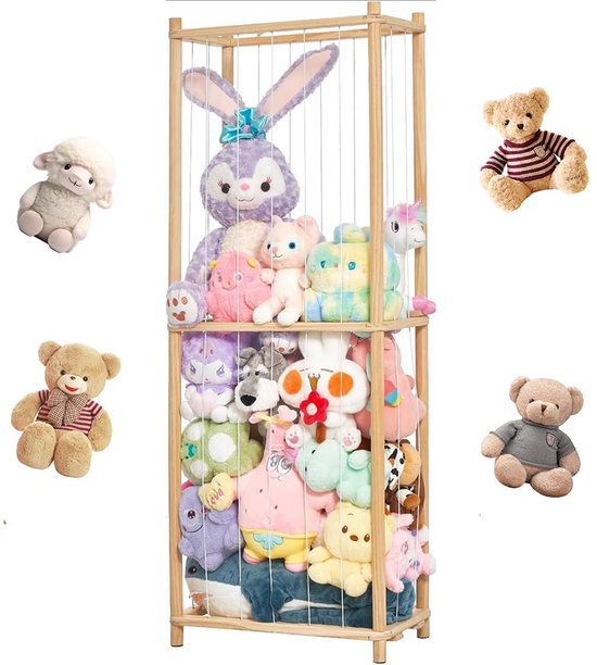 Ruimtebesparende Opbergplank voor Knuffels met Grote Capaciteit en Originele Houtkleur