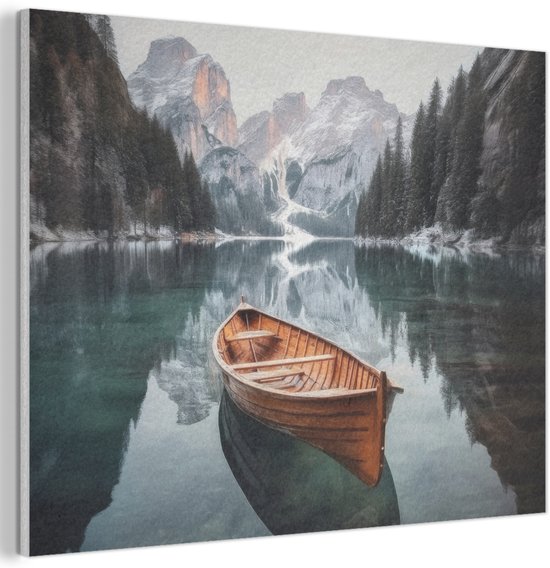Akoestisch wandpaneel 80x60 cm - Vilt schilderij Boot - Bergen - Natuur - Water - Akoestische panelen - Geluidsdempende wanddecoratie - Geluidsisolatie woonkamer - Muurdecoratie geluidspanelen