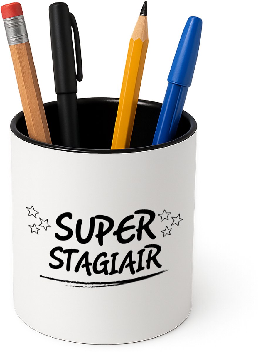 Hacebo® - Super stagiair Pennenbakje - Stagiair - beste stagiair - pennenhouder - werk - afscheidscadeau - verjaardagscadeau - kado - Pennenbakje zwart