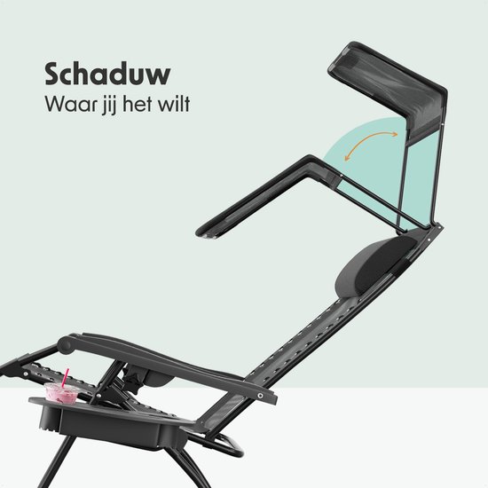 LifeGoods Opvouwbare Tuinstoel - Verstelbaar Zonnescherm - Ligstoel Tuin - 30°-90° Verstelbaar - Metaal - Zwart van Merkloos — afbeelding 4