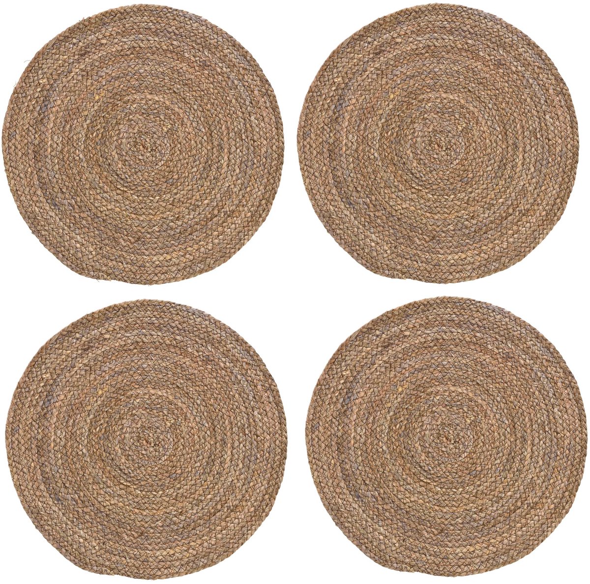 Rotan Placemats Rond - 4x - grof bruin - Dia 38 cm - handgemaakt van natuurlijk materiaal