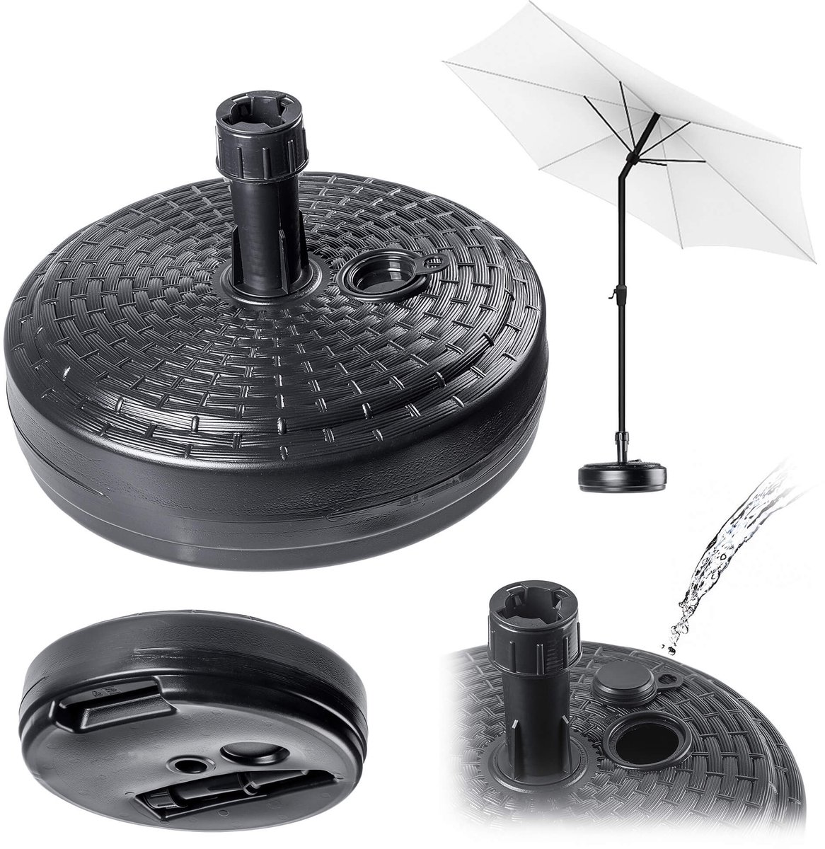 KADAX Parasolstandaard, ronde parasolstandaard, parasolhouder te vullen met zand water of grind, kunststof standaard voor tuin, terras, strand (versie 2, rond, antraciet)