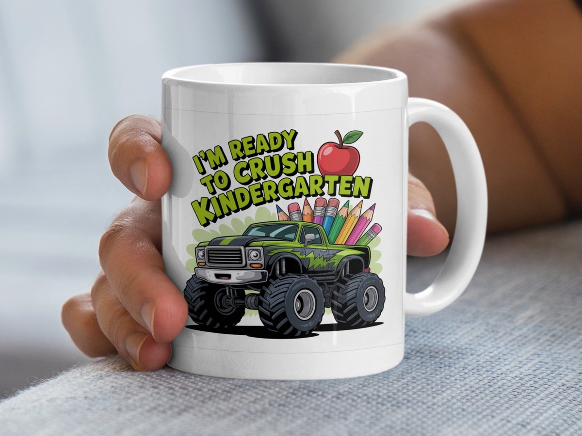 Klaar om de Kleuterschool te Veroveren Mok, Monster Truck Mok, Terug naar School Cadeau, Grappige Kinder Mok, Leuke Mok Cadeau, Custom Kids