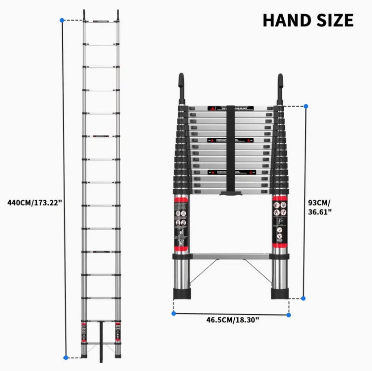 Telescoopladder van Roestvrij Staal – 4.4 Meter Inklapbare Ladder met Antislip Voeten & Veiligheidsslot – Compacte en Stevige Uitschuifbare Trap voor Huis & Kluswerk