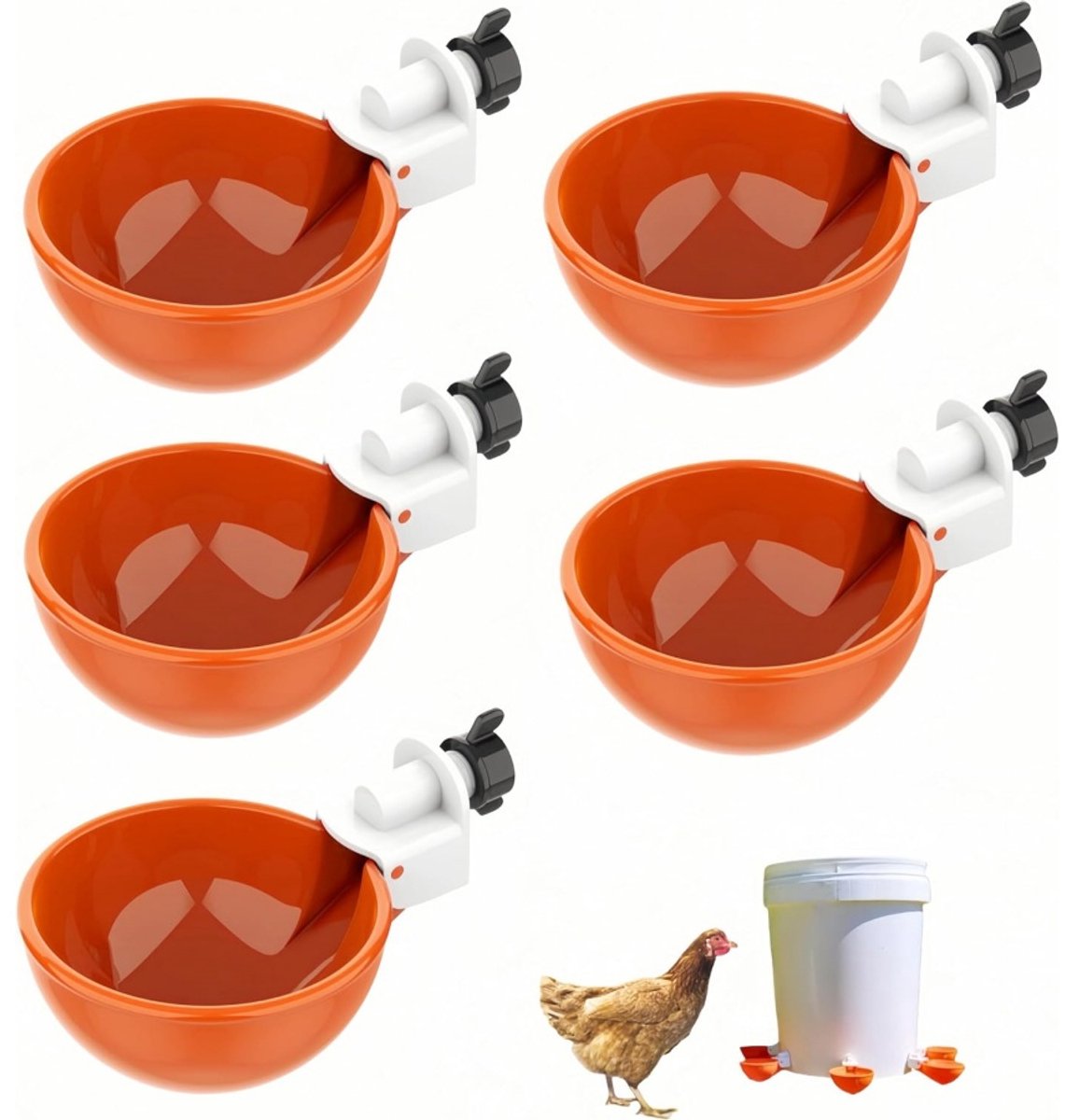 Daity 5-pack – Automatische drinkbeker voor pluimvee, automatische drinker met anti-leksysteem voor kip, eend, gans, konijn (Oranje) Daity 5-pack – Automatische drinkbeker voor pluimvee, automatische drinker met anti-leksysteem voor kip, eend, gans, konijn (Oranje)