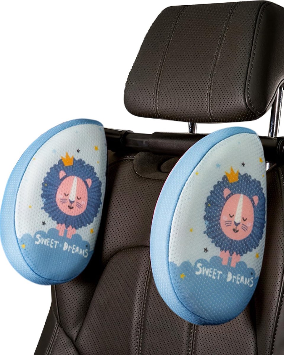 mymai Verstelbare neksteun voor in de auto voor kinderen en volwassenen - Autohoofdsteun voor kinderen met traagschuim voor op reis, 360° draaibare hoofdsteun voor in de auto, ergonomisch reiskussen (blauw)