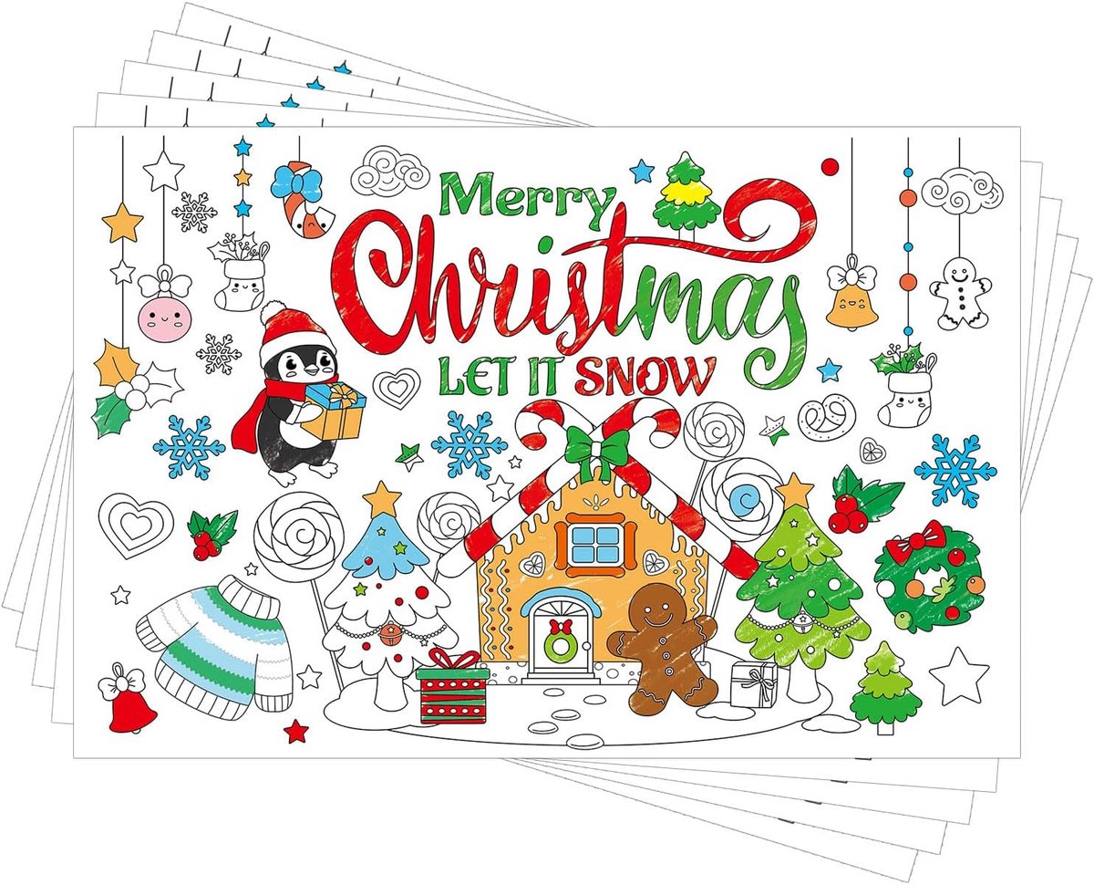 Image of 10st Kerstkleurplacemats voor Kinderen - Papieren Kerstthema-Placemats - Kerst Sneeuwman Tafelplacemats - Grappige Kerstplacemats voor Thuis - Tafelbenodigdheden voor Feestdagen