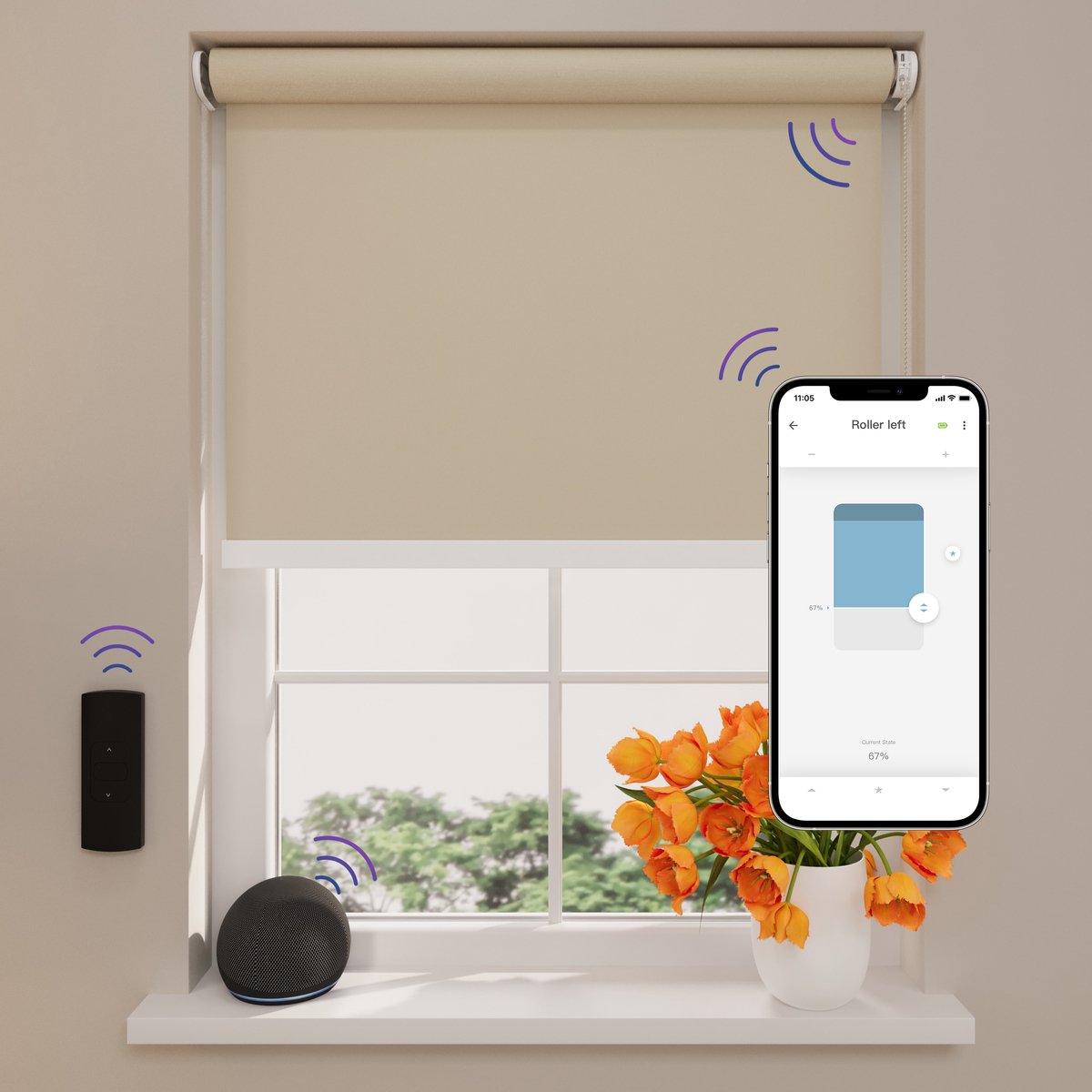 DTCH® Elektrisch Rolgordijn Verduisterend - Easy Soft - Beige - 90 x 190 cm - Motionblinds CMD-03
