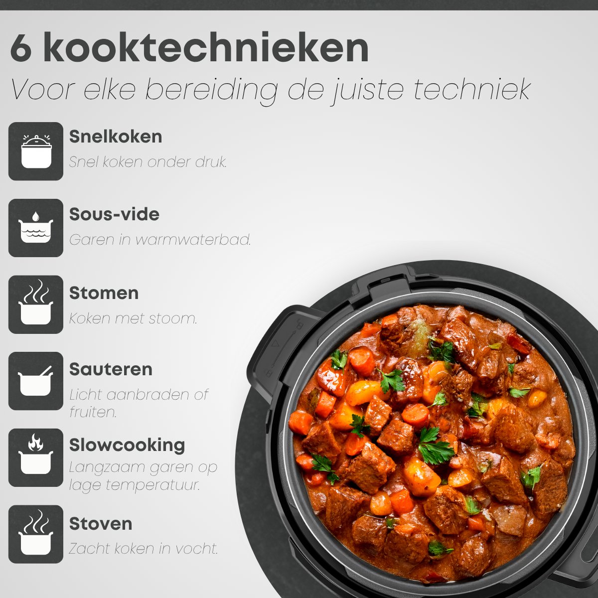 Savoré Kitchen Pressure Cooker 6L – Tot 6 Pers. – PFAS-vrij – 29 × 33,5 cm – Snelkookpan, Rijstkoker, Slowcooker, Stomer, Sous-vide & Multicooker – foto 4