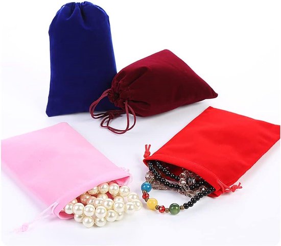 Allecto Plus - Set van 12 fluwelen zakjes | Sieradenzakjes met trekkoord | Cadeauzakjes voor sieraden | Ideaal voor bruiloft en verjaardag | Feestelijke verpakking | 5 x 7 cm aan formaat.