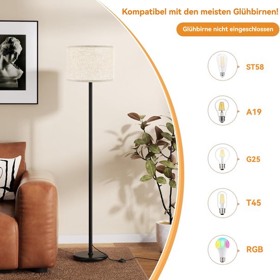 LEAZZLE Vloerlampen voor woonkamer, pedaalbediening, lampenkap van