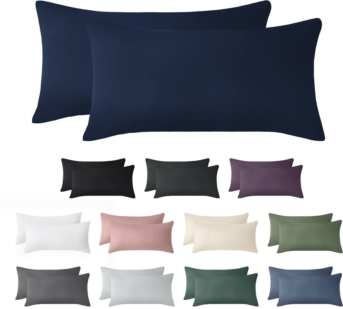 Ibenzoa Katoenen Kussensloop Set van 2 met Verborgen Ritssluiting, Marineblauw, 50 x 70 cm donkerblauw