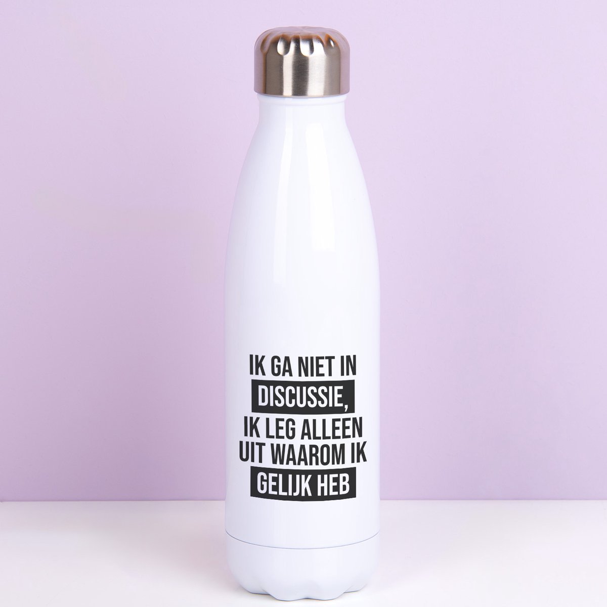 Thermosfles Ik Ga Niet In Discussie - Wit van Ditverzinjeniet.nl