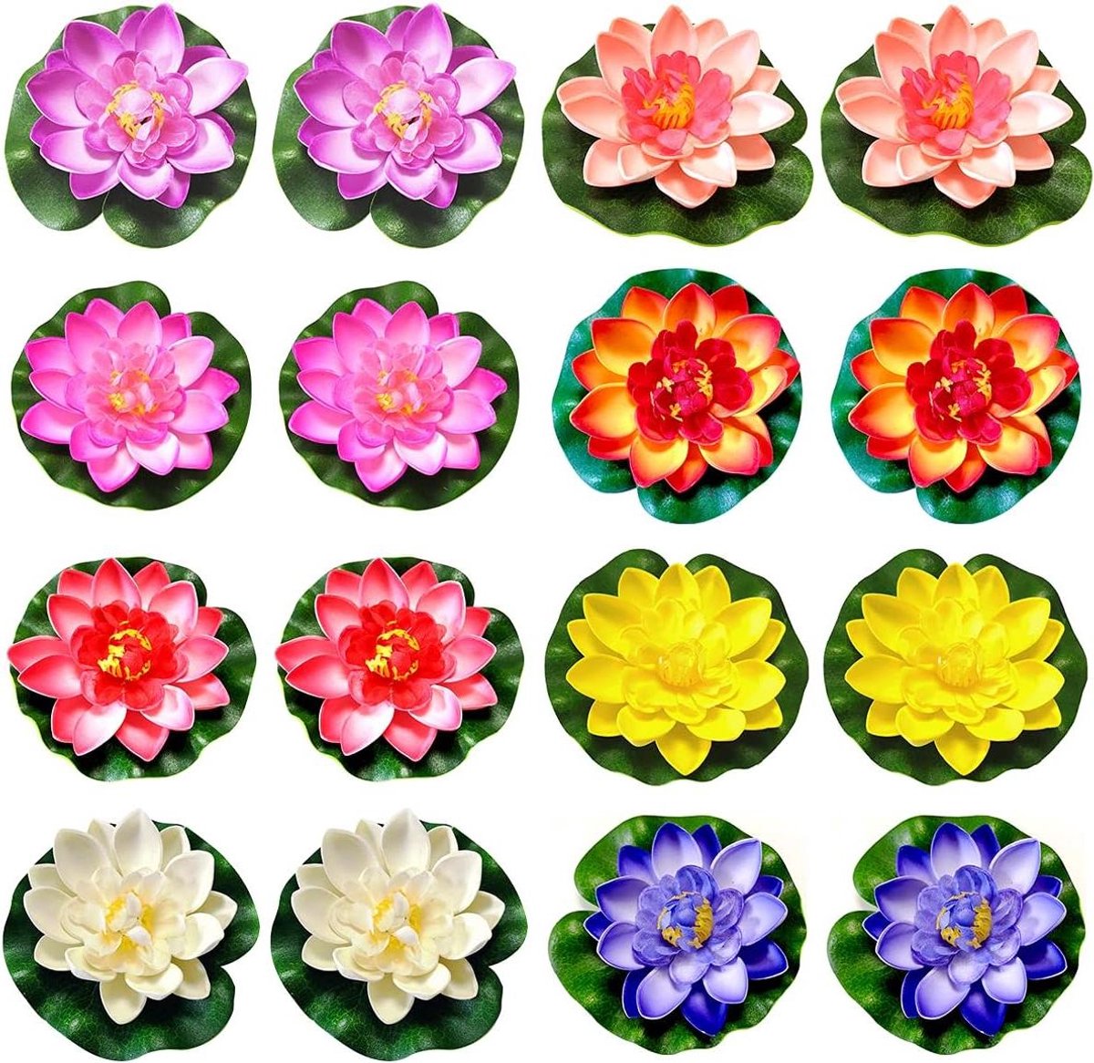 Allecto Plus - Kunstmatige Drijvende Bloemen voor Vijverdecoratie - Set van 16 Kunstmatige Schuim Lotus Bloemen - Tuin en Aquarium Decoratie met Waterlelies - Bloemen Planten voor Vis Tank - Diameter 10cm/3.9 inch