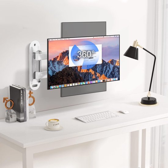 Barkan 76 cm lange witte tv-wandhouder, 13 - 65 inch Full Motion articuleerbaar - 4 uurwerk plat / gebogen schermbeugel, geschikt voor maximaal 36 kg
