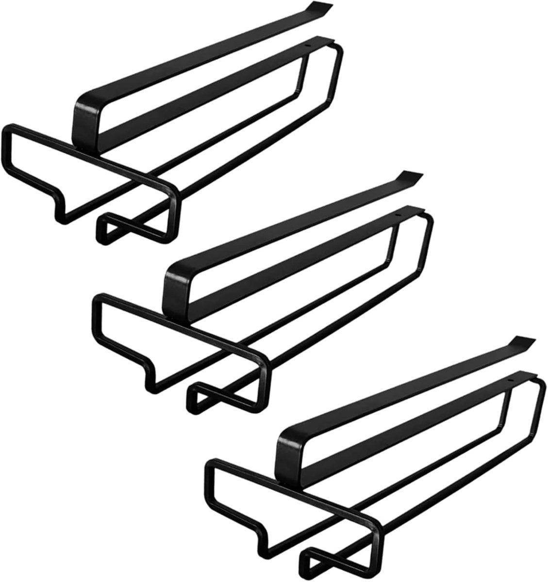 Wijnrek - Wijnglazenhouder - Wijnglashouder - Set van 3 Hangende Wijnglashouders - onder kast - Glashouder om metaal op te hangen, glaswerk - Zonder boren - Wijnglazen plank voor thuisbar, keuken, bar, restaurant - Zwart