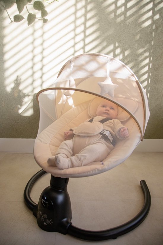 MamaLoes Noud - Elektrische Babyschommel - Baby Swing met Timer, Muziek, Bluetooth & Verstelbare Schommelsnelheid - Beige van Mamaloes — afbeelding 4