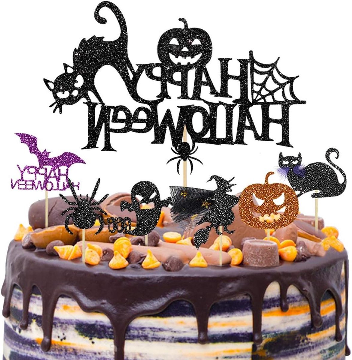 Allecto Plus - Zwarte Kat Spider Pompoen Vleermuis Feest Cake Topper Set - Halloween Party Decoraties - Heks Thema Cake Toppers - 37 Stuks