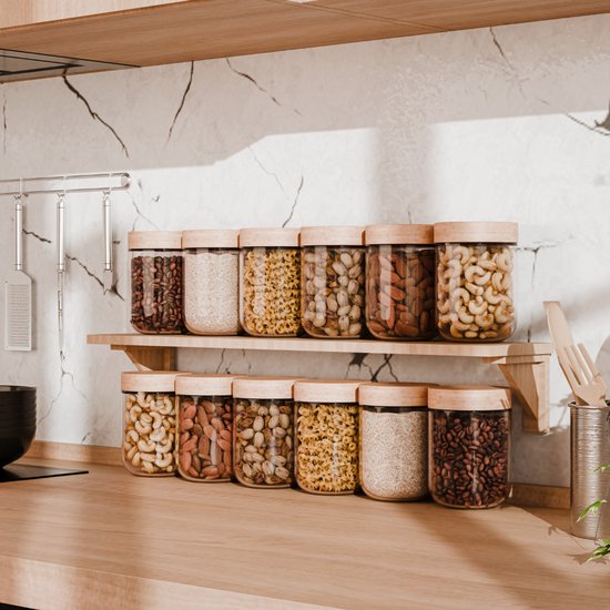 Bocaux de conservation Organess avec couvercle en Bamboe - Lot de 6 - Glas avec couvercle - Bonbonnière - Bocaux de conservation en verre