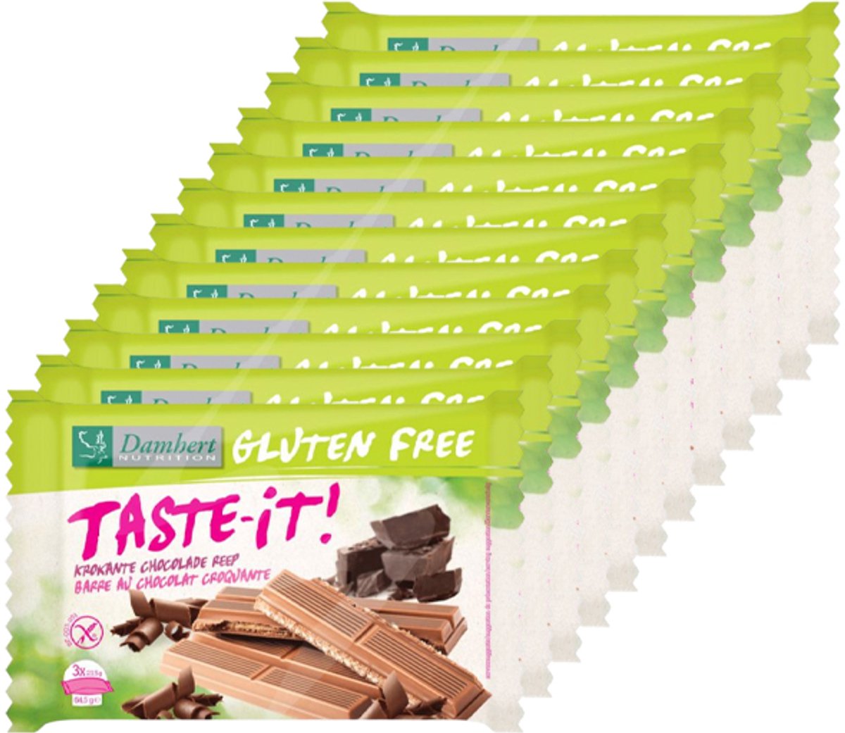 Damhert | Glutenvrij | Krokante Chocolade Reep 3-Pack | 12 stuks | 12 x 64,5 g