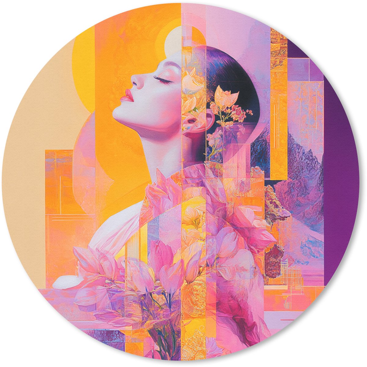 Muismat rond 40x40 cm - Mousepad Abstract - Portret - Vrouw - Kleurrijk - Ronde muismatten